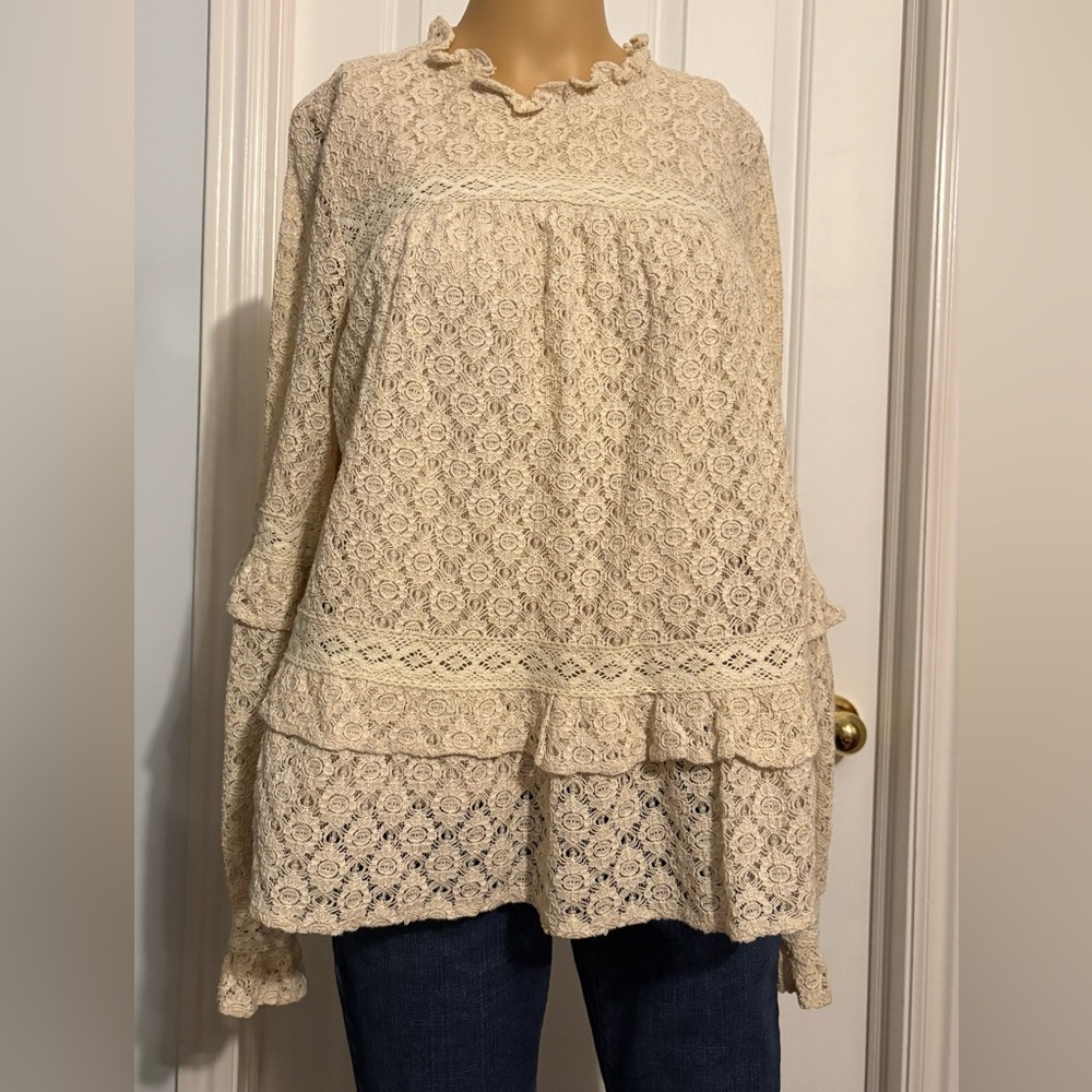 Listicle Cream Lace Ruffle Blouse - Picture 2 of 15